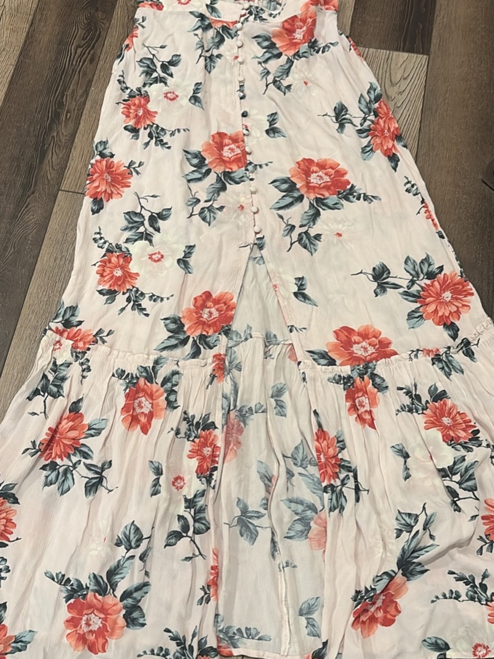 American Eagle Outfitters Coral and Cream Floral Maxi Skirt